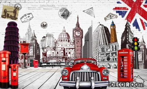 479x293 white wall london drawing living room art wall murals wallpaper - London Drawing