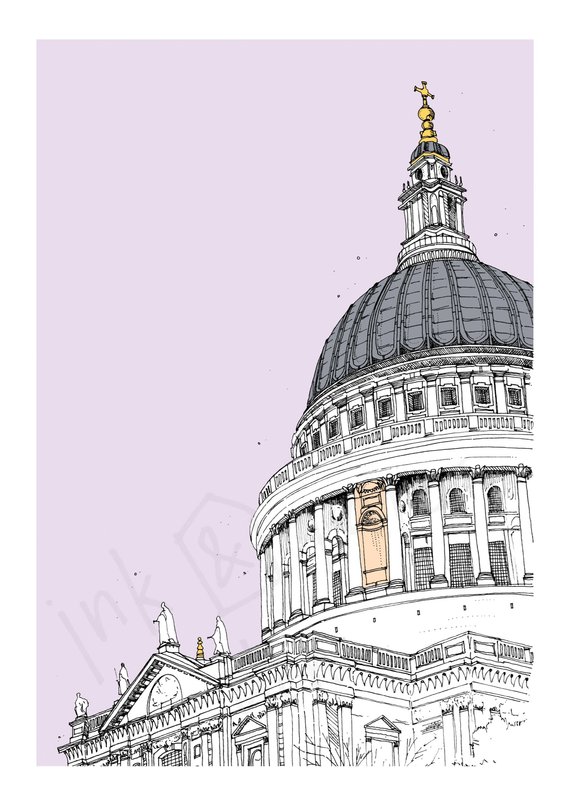 570x806 st pauls cathedral london drawing architecture drawing etsy - London Drawing