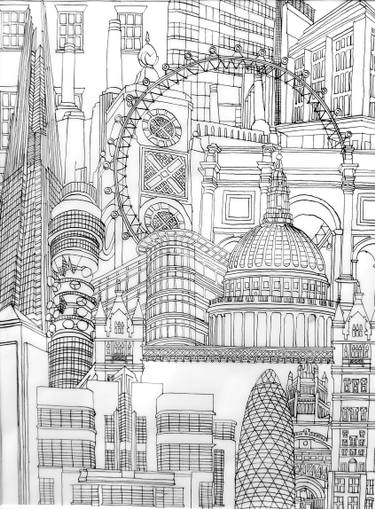 375x509 London Eye And The Shard Drawing - London Eye Drawing