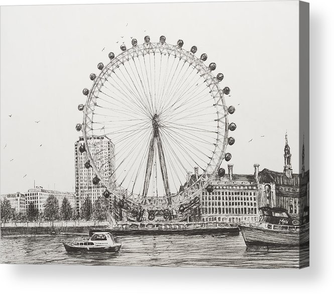 665x584 The London Eye Acrylic Print - London Eye Drawing