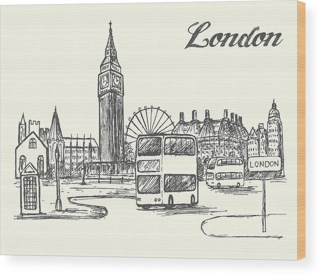 643x553 London Skyline Wood Print - London Skyline Drawing