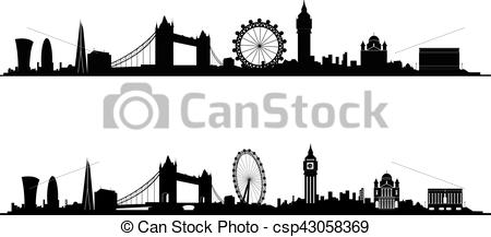 450x217 London Skyline Silhouette In Black And White - London Skyline Drawing