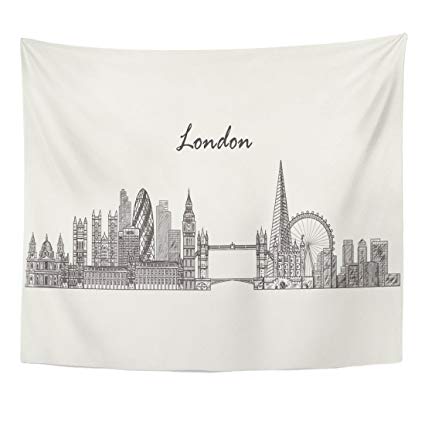425x425 Emvency Tapestry City London Skyline Sketched Drawing - London Skyline Drawing