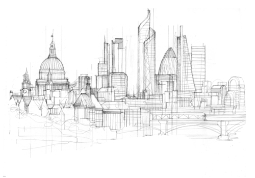 500x349 Skyline Drawing Image Group - London Skyline Drawing