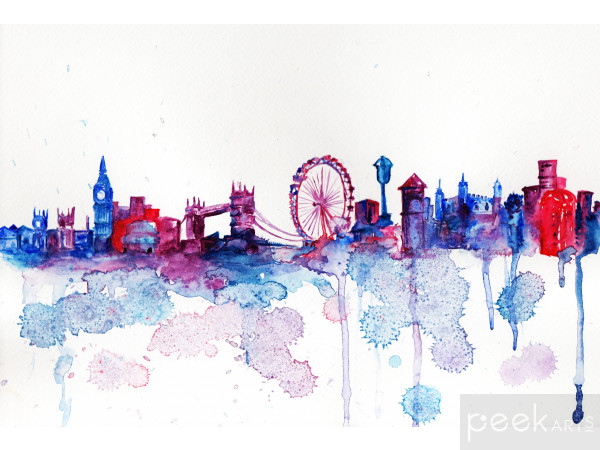 600x450 Watercolour London Skyline - London Skyline Drawing