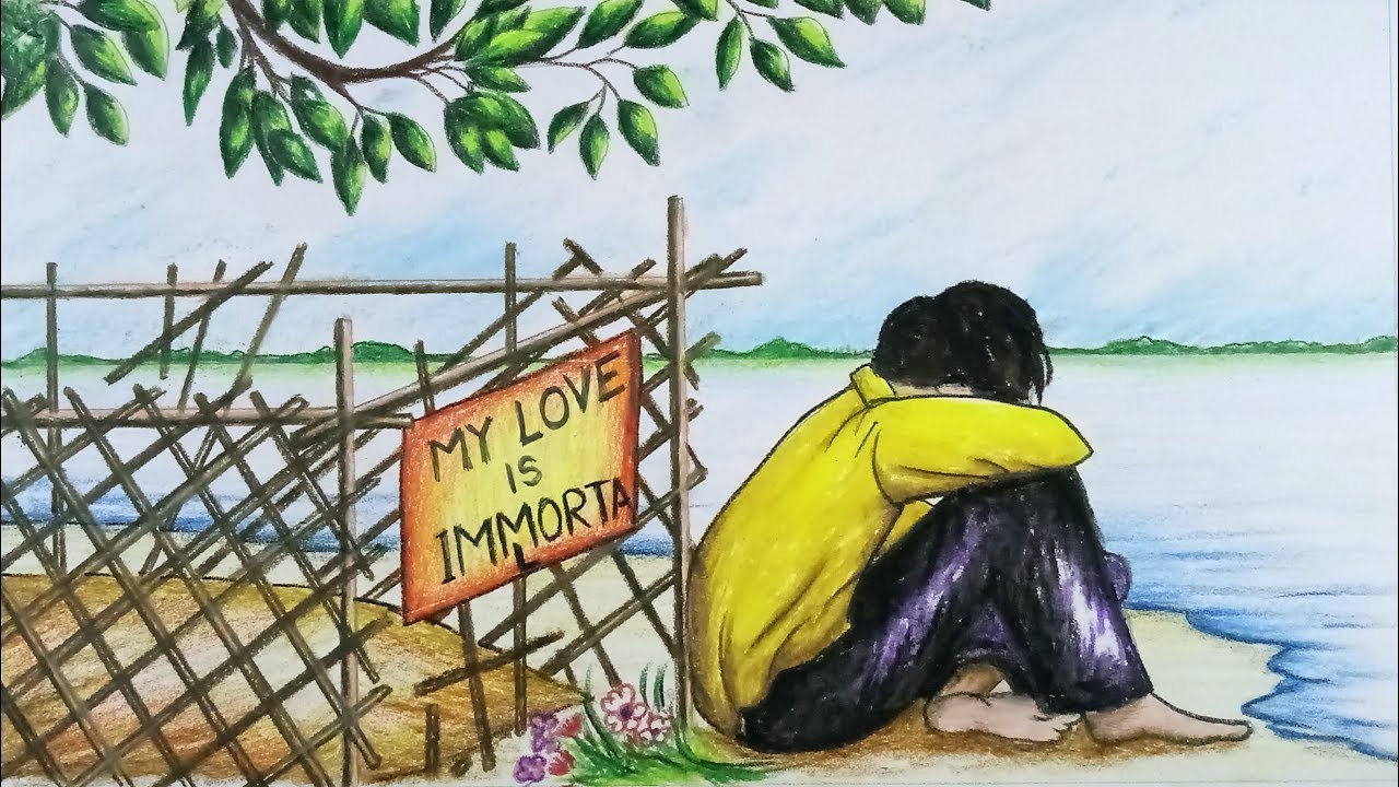 1280x720 how to draw scenerylandscape of lonely boy with colour step - Lonely Boy Drawing