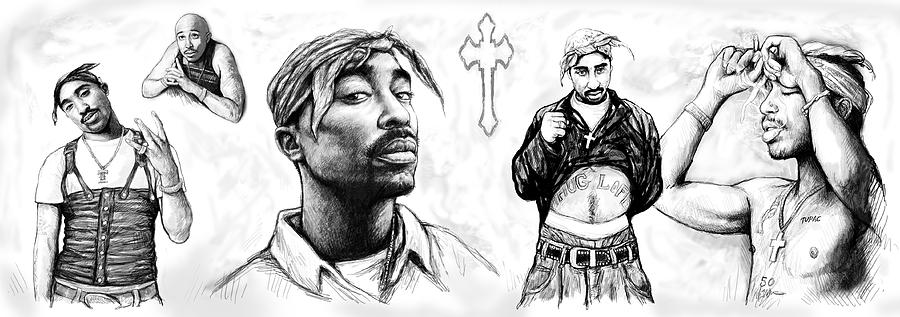 900x317 Tupac Shakur Long Drawing Art Poster Painting - Long Drawing