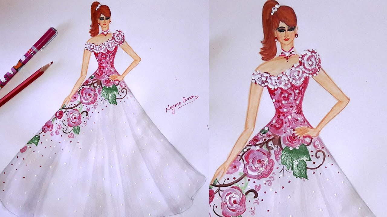 1280x720 How To Draw A Beautiful Gown Step - Long Dress Drawing