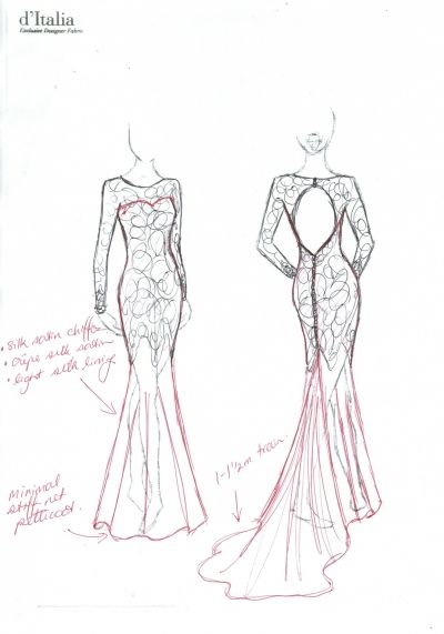 400x571 Open Back Long Sleeve Gown - Long Dress Drawing