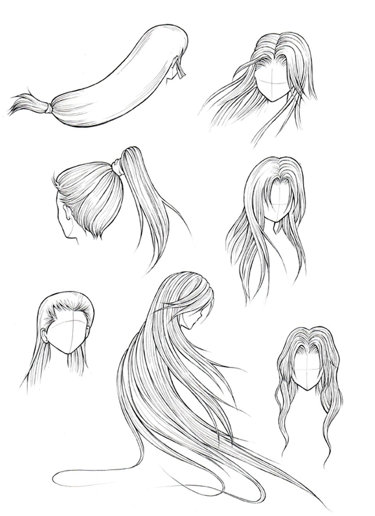 1242x1709 How To Draw Hair - Long Hair Drawing