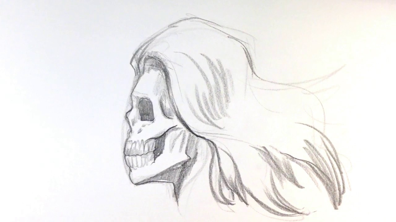 1280x720 How To Draw A Skull With Long Hair - Long Hair Drawing