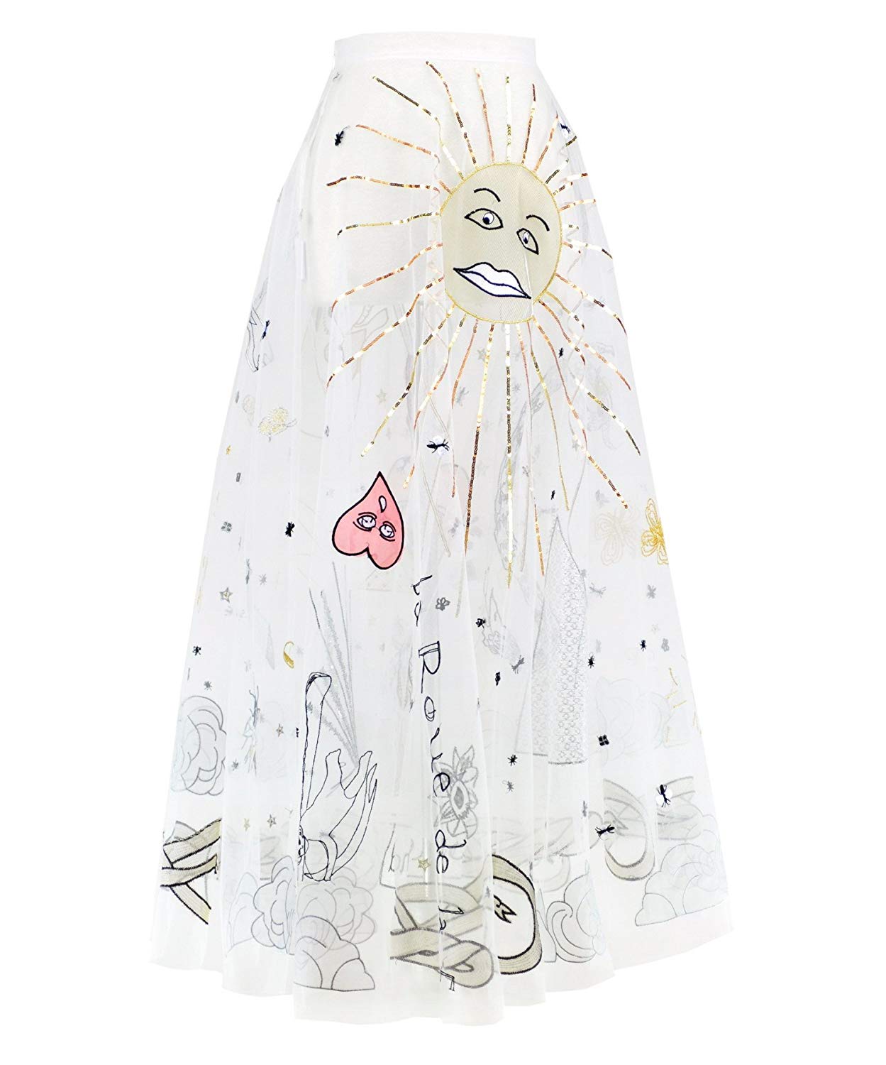 1249x1500 Get The Looks Graffiti Embroidered Tulle See Through Long Skirt - Long Skirt Drawing