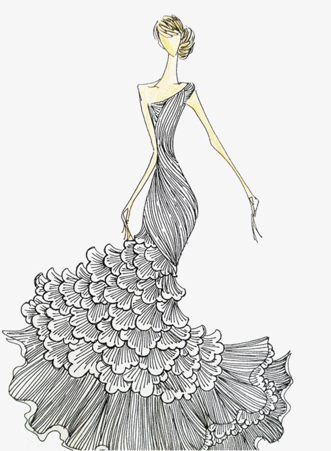 650x885 hand painted beautiful long tail skirt, hand painting, flirty - Long Skirt Drawing