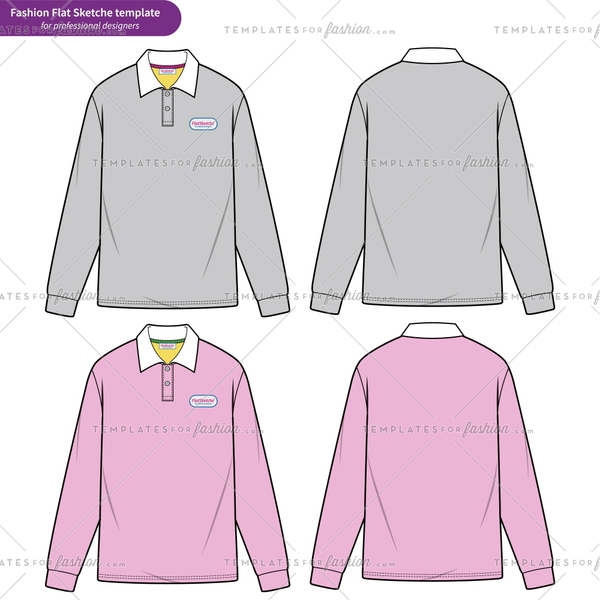 600x600 Long Sleeve Polo Shirts Fashion Flat Technical Drawing Template - Long Sleeve Drawing