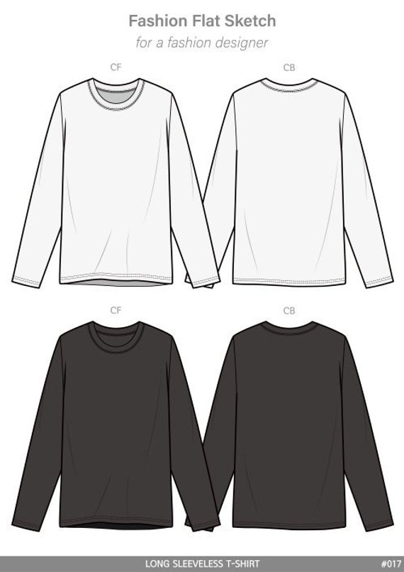 570x806 Longsleeve Tee Fashion Flat Sketch Template In Products - Long Sleeve Drawing