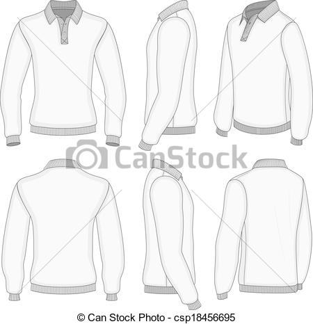 450x466 Men's White Long Sleeve Polo Shirt All Views Men's White Long - Long Sleeve Drawing