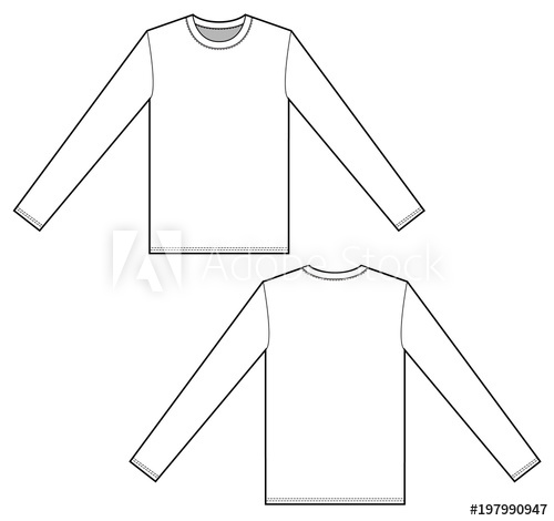 500x470 Long Sleeve T Shirt Set Fashion Flat Technical Drawing Template - Long Sleeve Drawing