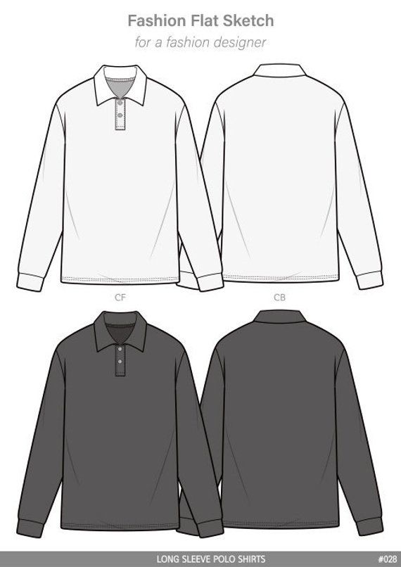 570x806 Polo Shirts Fashion Flat Sketch Template In Products - Long Sleeve Shirt Drawing