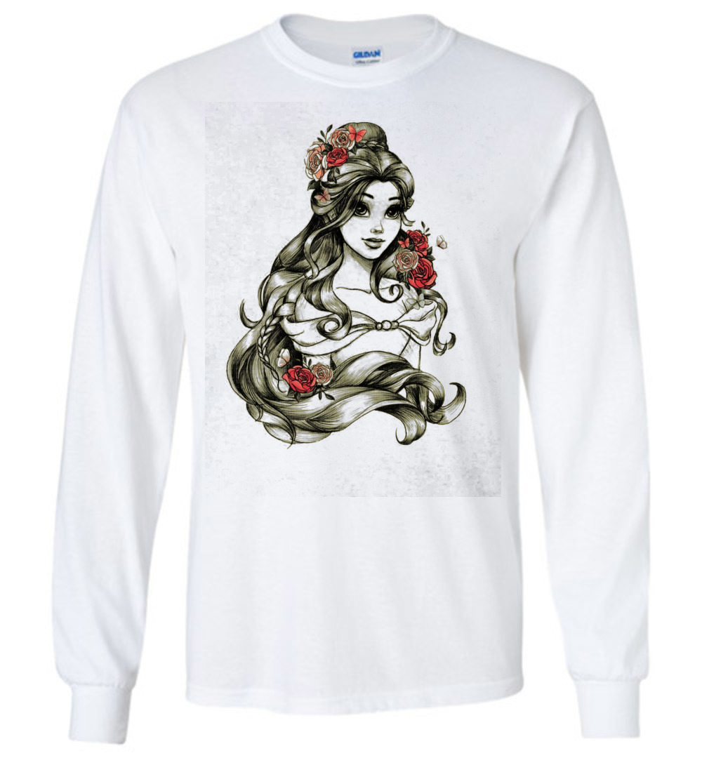 1000x1080 Disney Beauty And The Beast Belle Drawing Rose Graphic Long Sleeve - Long Sleeve T Shirt Drawing