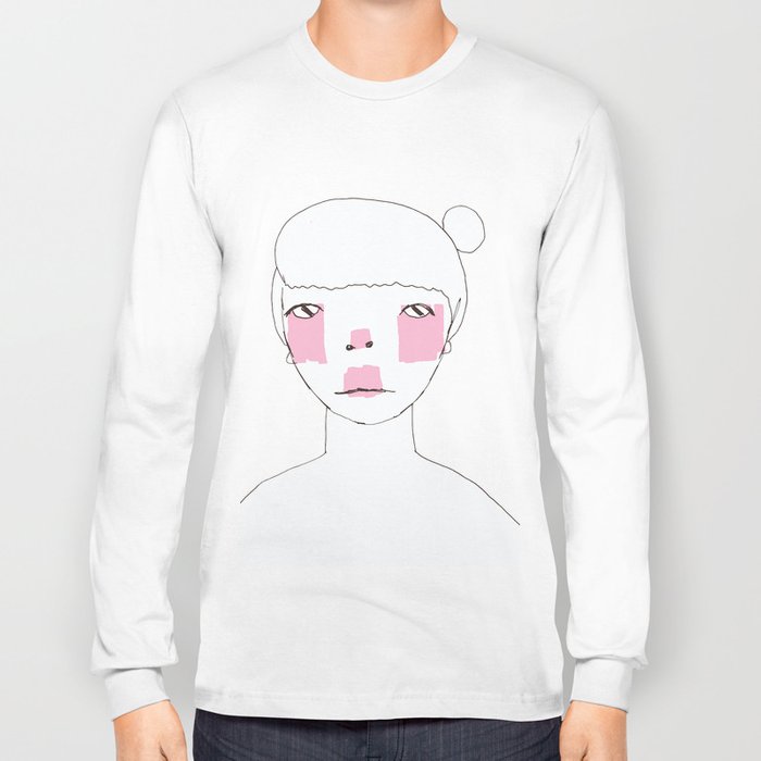 700x700 Line Drawing Of Girl With Bun Long Sleeve T Shirt - Long Sleeve T Shirt Drawing