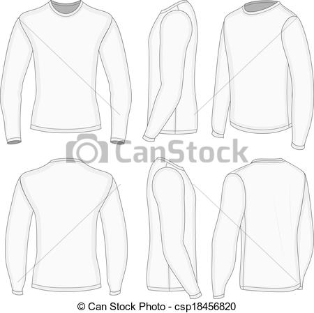 450x449 Men's White Long Sleeve T Shirt All Six Views Men's White Long - Long Sleeve T Shirt Drawing