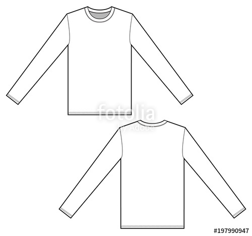 500x470 Long Sleeve T Shirt Set Fashion Flat Technical Drawing Template - Long Sleeve T Shirt Drawing