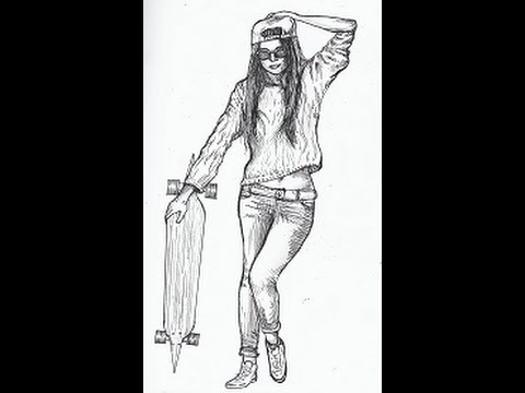 480x360 Longboarding Girl Speed Drawing - Longboard Drawing