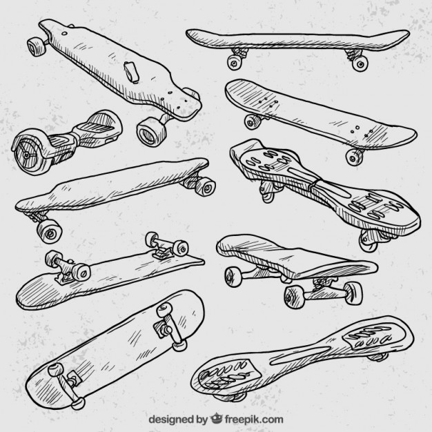 626x626 Variety Of Hand Drawn Longboard Vector Free Download - Longboard Drawing