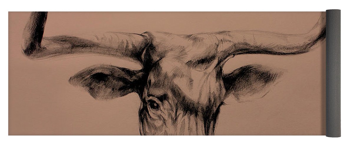 1171x500 Longhorn Drawing Yoga Mat For Sale - Longhorn Drawing