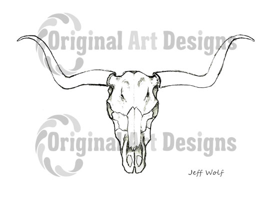 550x425 Longhorn Skull Original Art Designs - Longhorn Skull Drawing