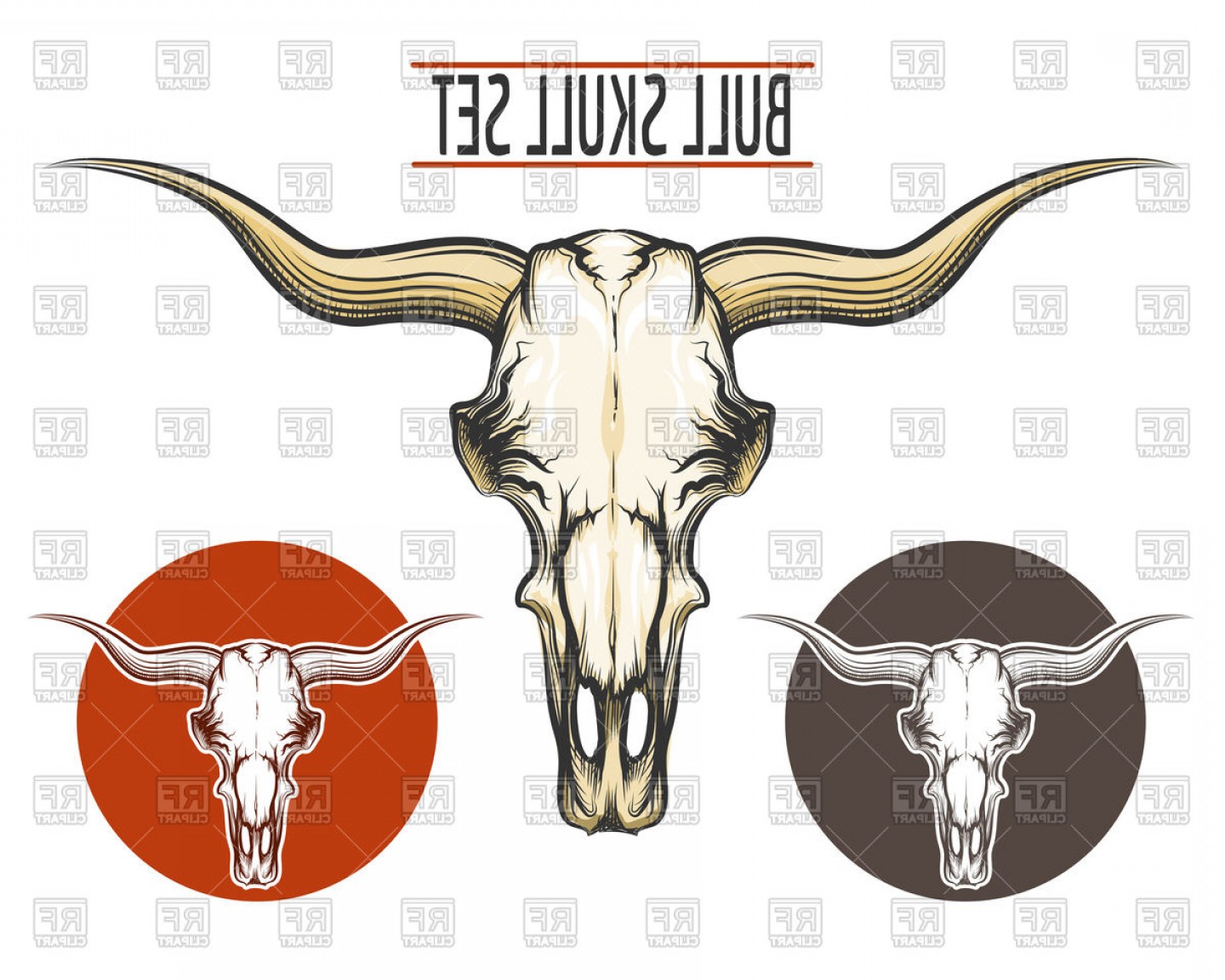 1440x1152 Set Of Bull Skulls Drawn In Tattoo Style Vector Clipart Soidergi - Longhorn Skull Drawing