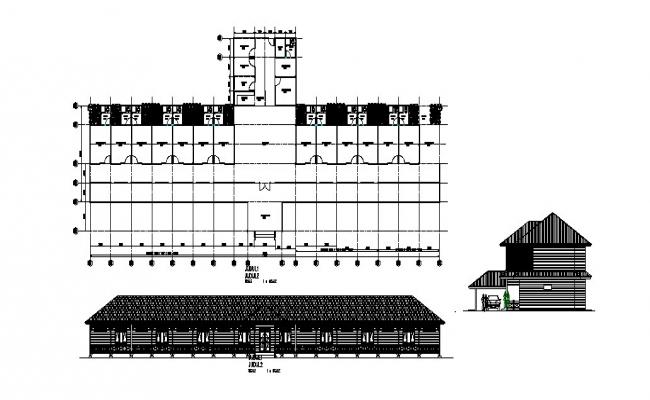 650x400 Long House Main And Side Elevation And Plan Cad Drawing Details - Longhouse Drawing