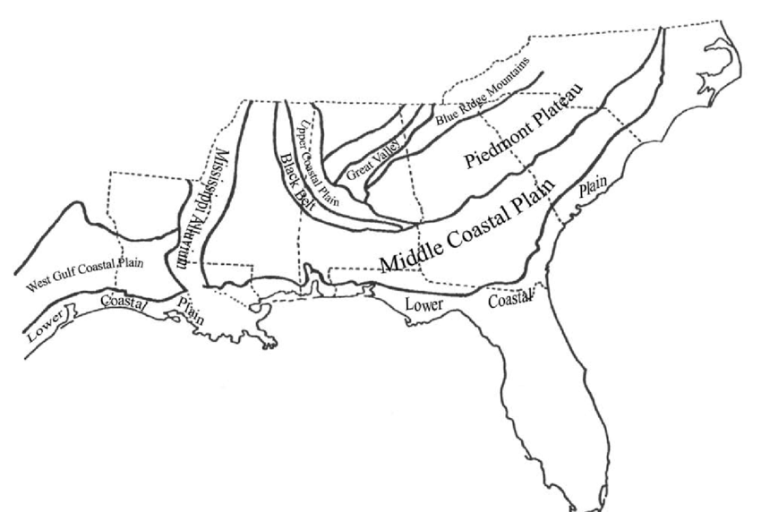 850x572 the physiographic provinces of the longleaf pine region after - Longleaf Pine Drawing