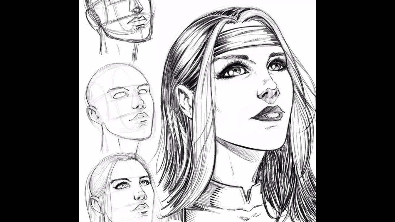 1280x720 Drawing Of A Girls Face Looking Up - Looking Up Drawing