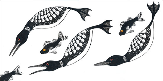 552x276 Kim Russell Original Drawings Ink And Acrylic Drawings Bird - Loon Drawing