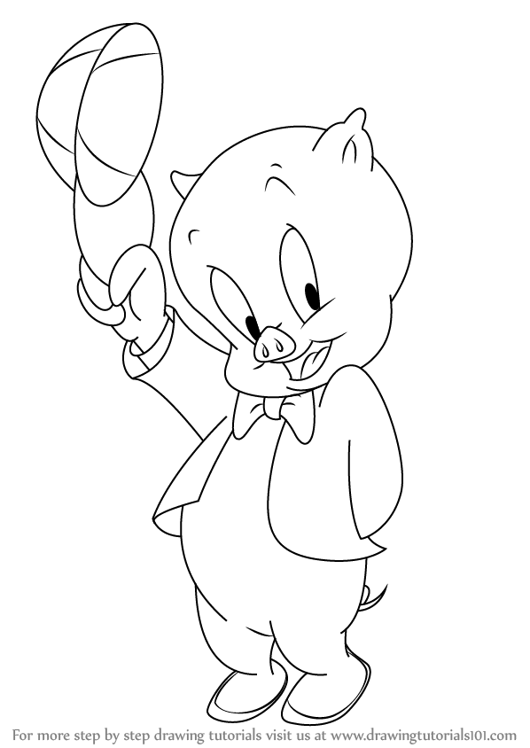 598x844 learn how to draw porky pig from looney tunes - Looney Toons Drawings