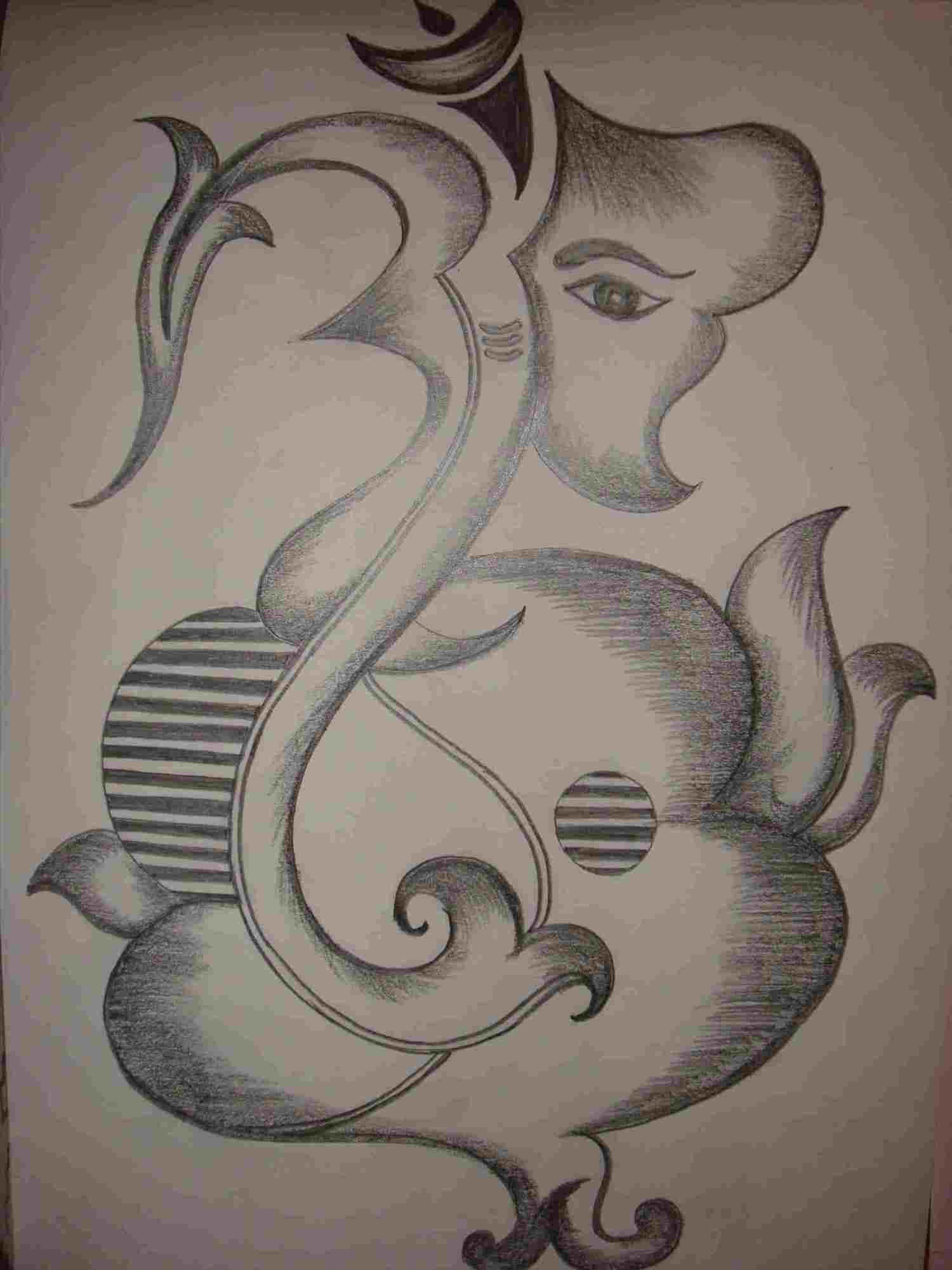 1500x2001 Of Ganesha Shadow Of Lord Ganesh Drawing On Paperboard Use Some - Lord Ganesha Drawing