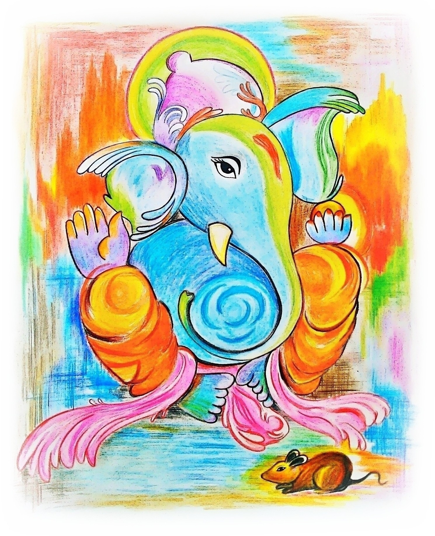 1490x1835 Ganpati Drawing With Colour Colour Pencil Drawings Of Hd Ganesha - Lord Ganesha Drawing Images