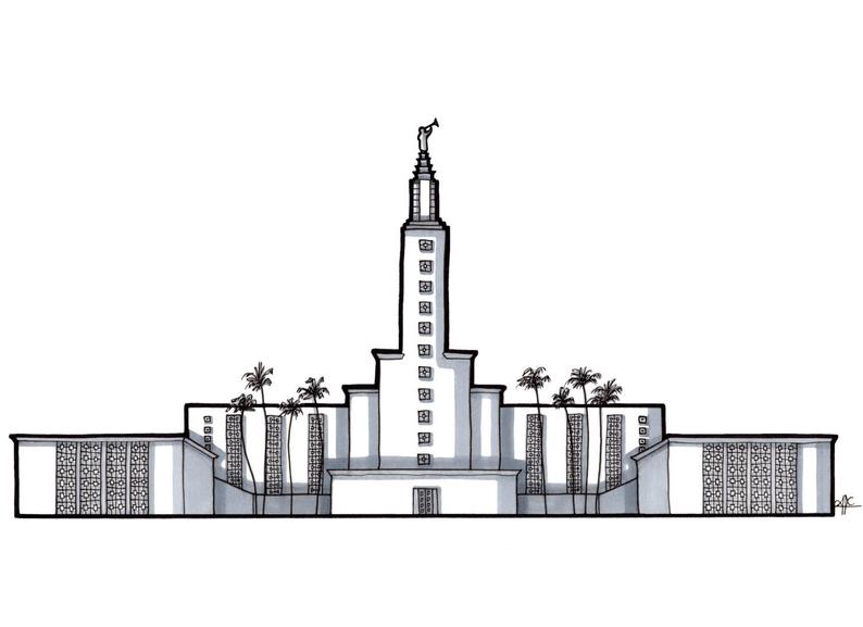794x577 los angeles california temple drawing la temple print etsy - Los Angeles Drawing
