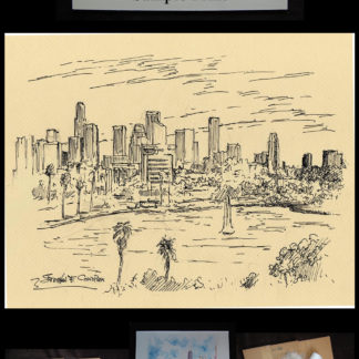 324x324 los angeles skyline pen ink drawing of downtown from echo park lake - Los Angeles Skyline Drawing