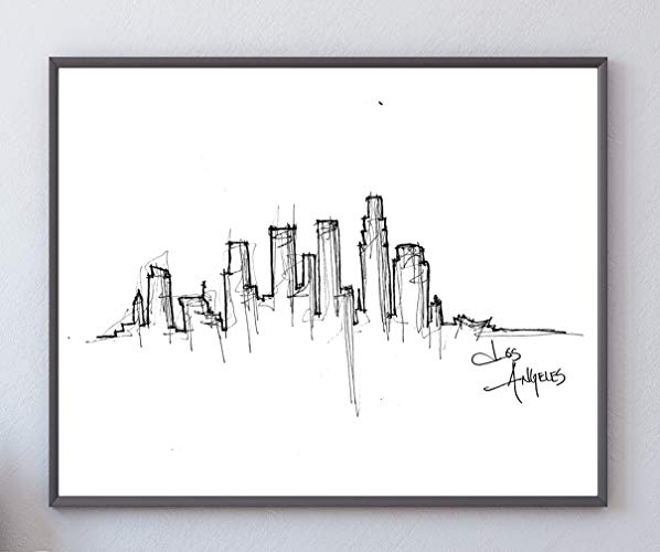 598x500 los angeles skyline art print, los angeles print, los - Los Angeles Skyline Drawing