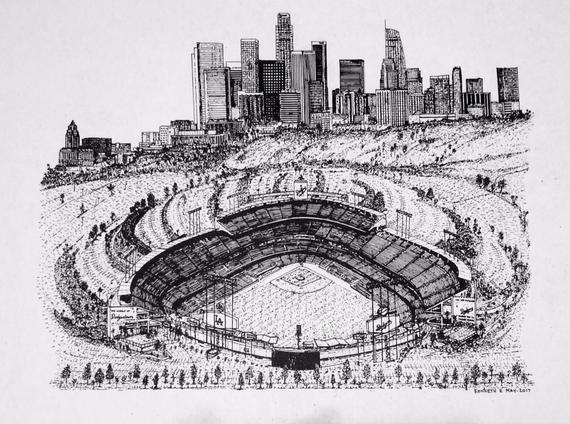 570x424 dodger stadium los angeles skyline etsy - Los Angeles Skyline Drawing