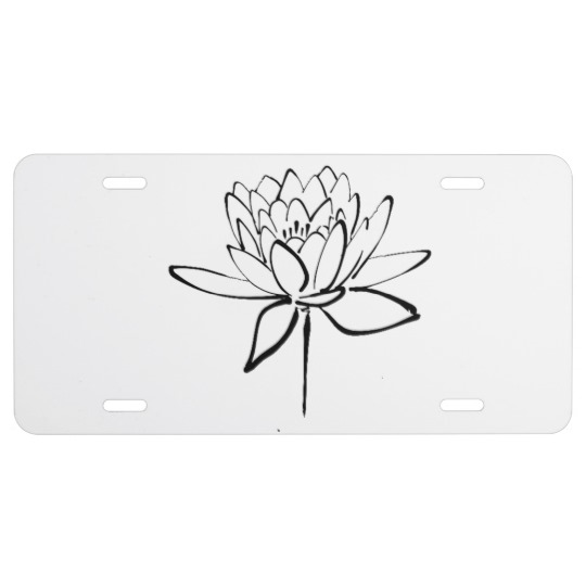 540x540 Lotus Flower Black And White Ink Drawing Art License Plate - Lotus Flower Black And White Drawing
