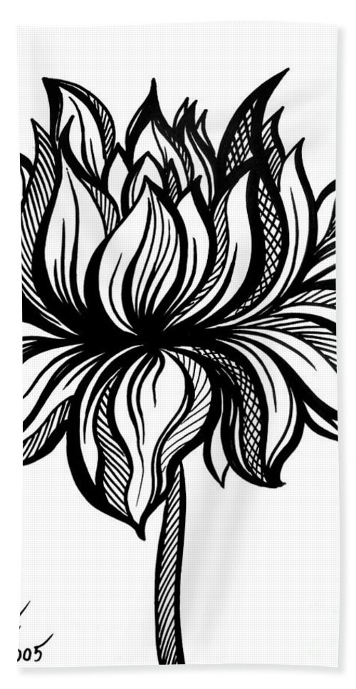 500x967 Lotus Flower Black White Drawing Bath Towel For Sale - Lotus Flower Black And White Drawing