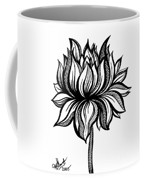 479x600 Lotus Flower Black White Drawing Coffee Mug For Sale - Lotus Flower Black And White Drawing