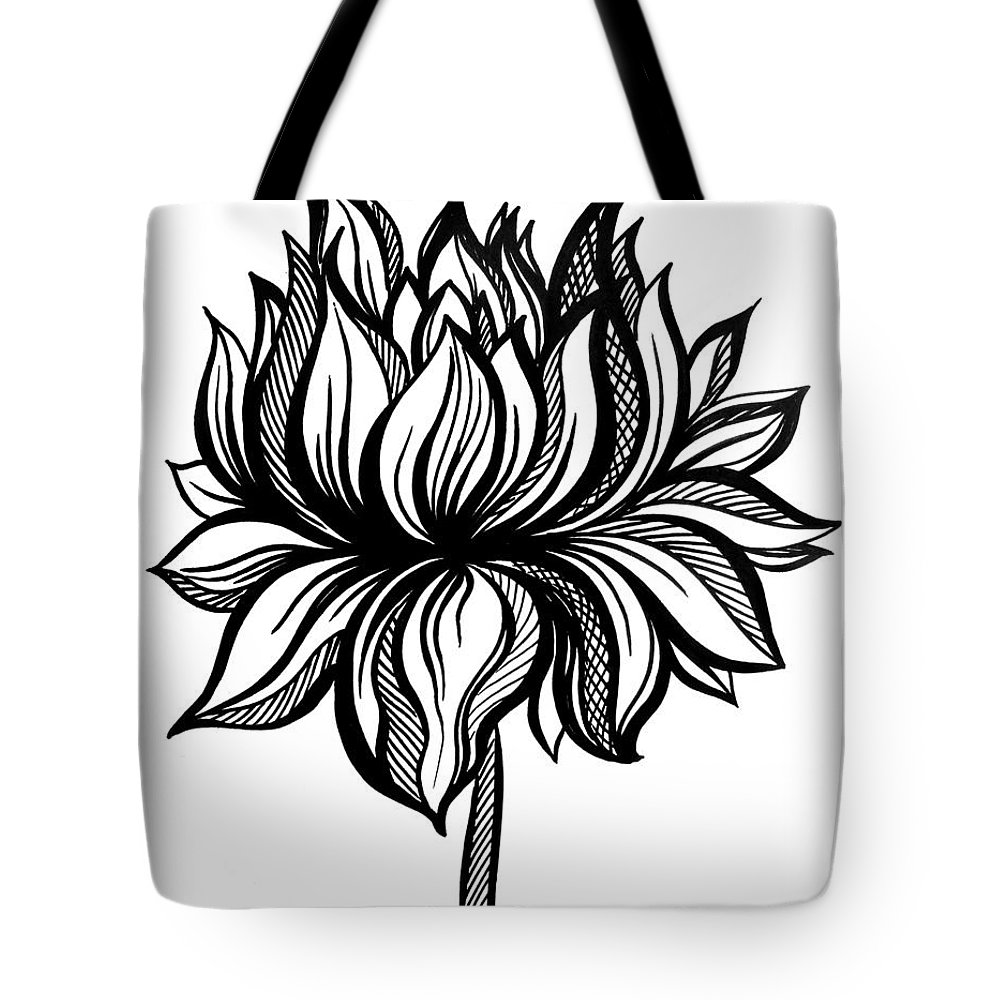 1000x1000 Lotus Flower Black White Drawing Tote Bag For Sale - Lotus Flower Black And White Drawing