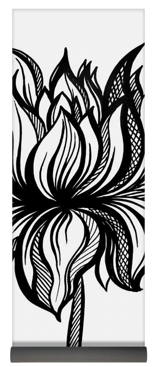 500x1171 Lotus Flower Black White Drawing Yoga Mat For Sale - Lotus Flower Black And White Drawing