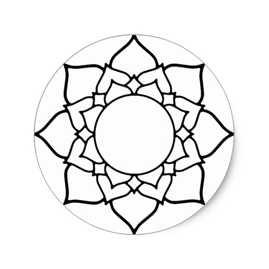 540x540 Lotus Blossom Mandala Line Drawing Classic Round Sticker - Lotus Flower Line Drawing