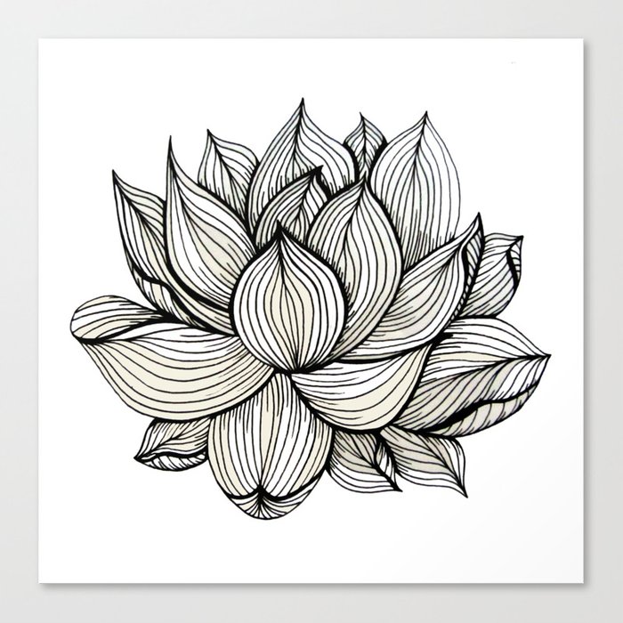 700x700 Lotus Flower, Black And White, Nature, Organic Design, Drawing - Lotus Flower Line Drawing