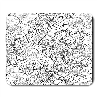 425x425 Emvency Mouse Pads Oriental Japanese Carp In Lake - Lotus Flower Outline Drawing